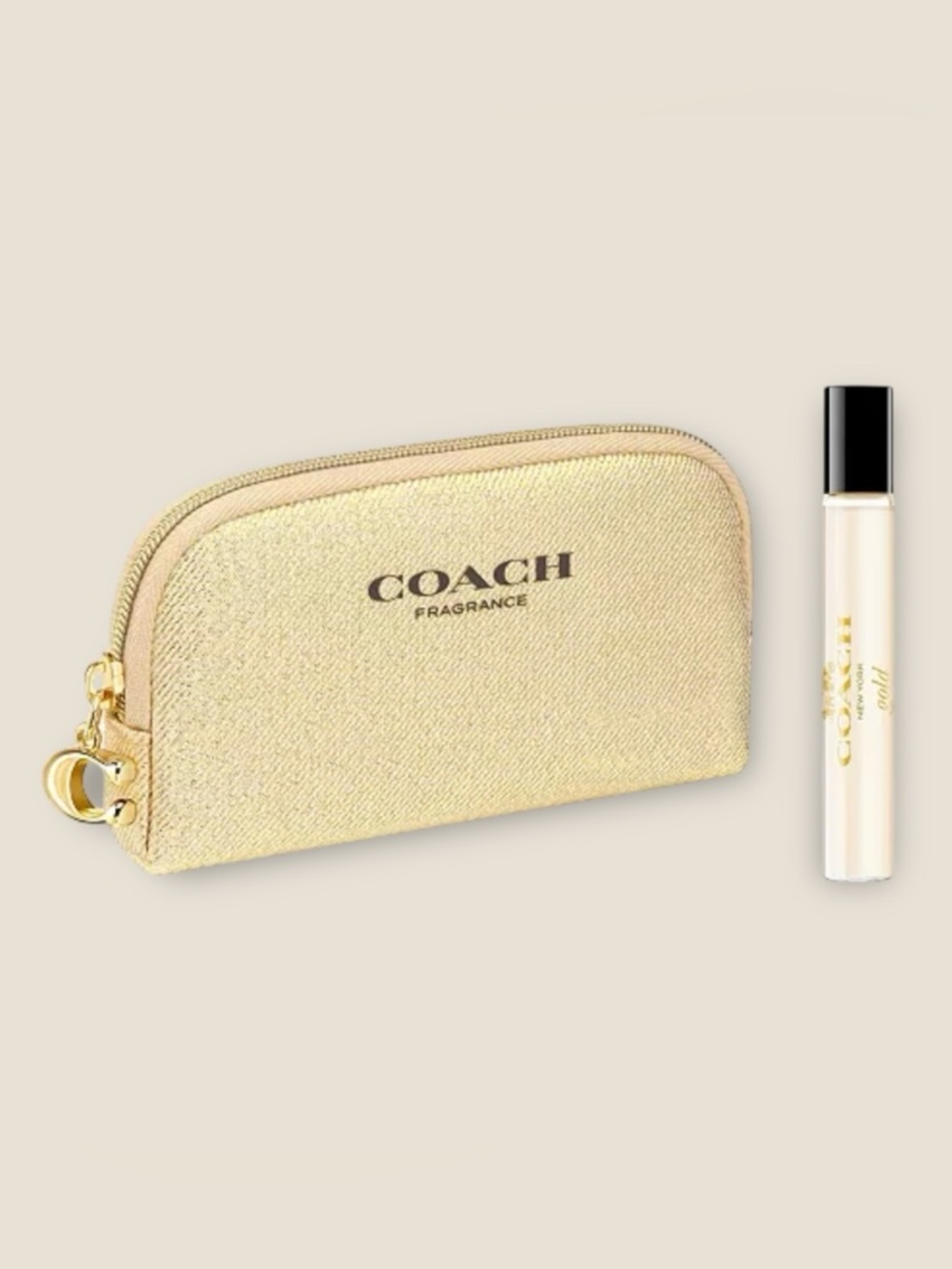Sparkly Gold-Beige Coach Beauty Mini Coin-Pouch/Fragrance SET